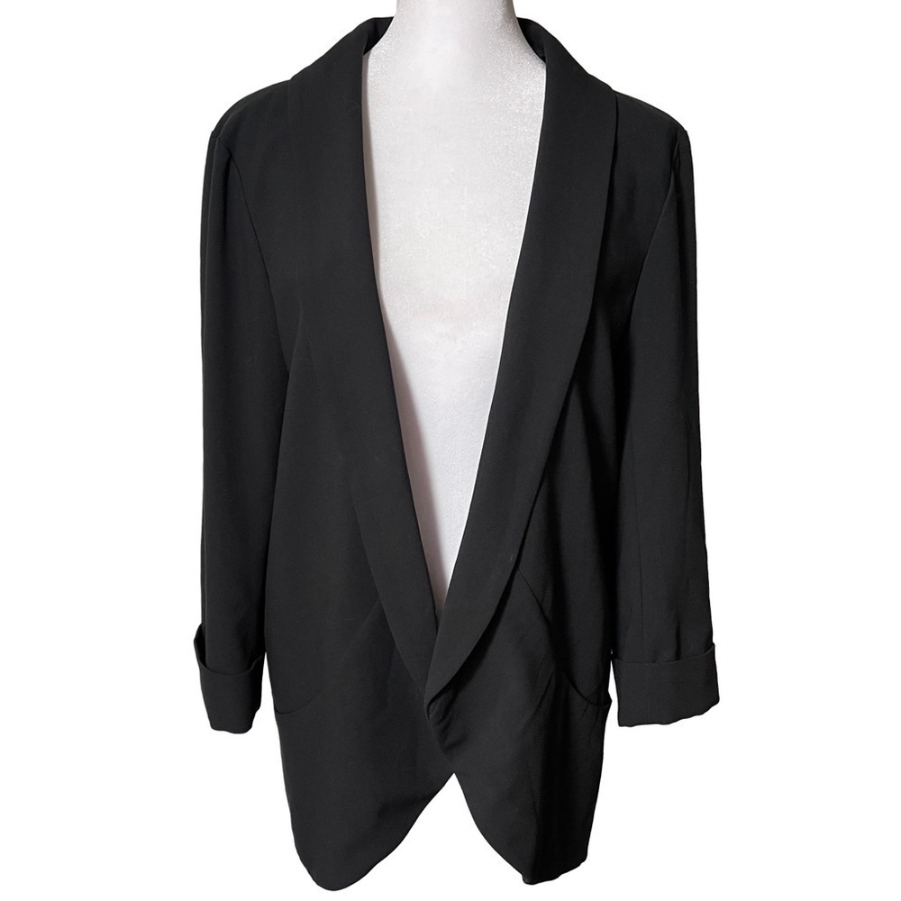 Banana Republic Open Front Black Blazer Jacket Shawl Collar 3/4 Sleeve Lined 12